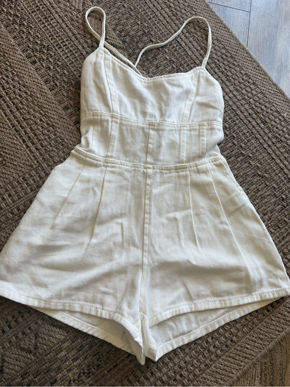 White Denim Spaghetti-Strap women’s One-Piece Romper